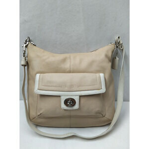 Coach Penelope Beige Leather Turnlock Pocket Zipper Crossbody Shoulder Bag